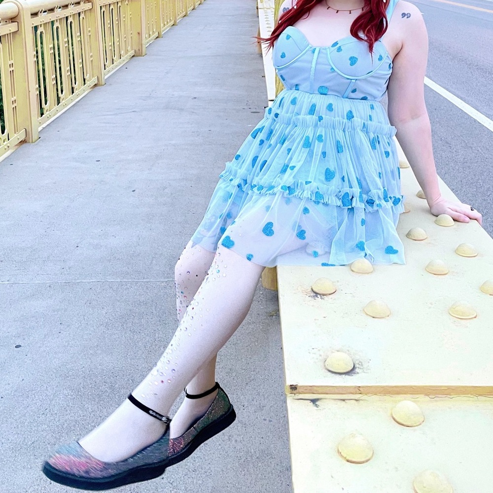Lace & Beads Exclusive Corset Tulle Dress in powder blue